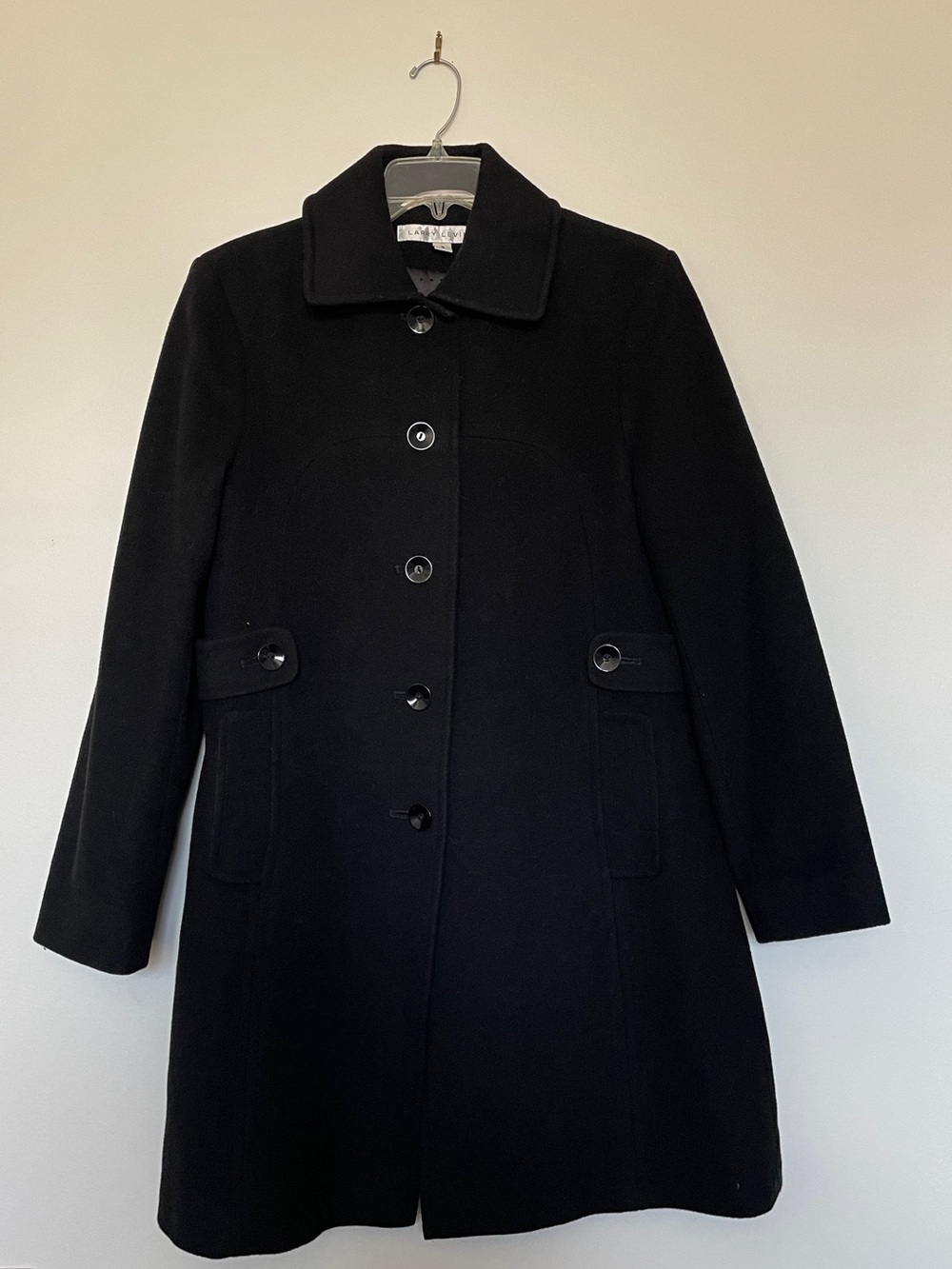 Larry Levine Black Wool Button-Front Pea Coat